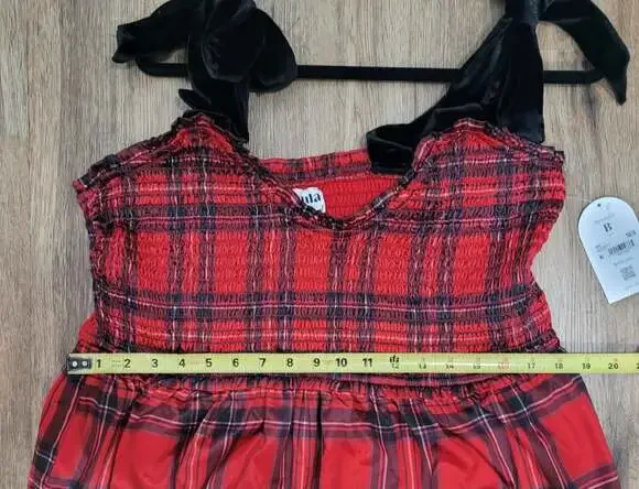 Arula size 2X red Plaid dress with black velvet shoulder ties‎ NWT - Picture 6 of 8